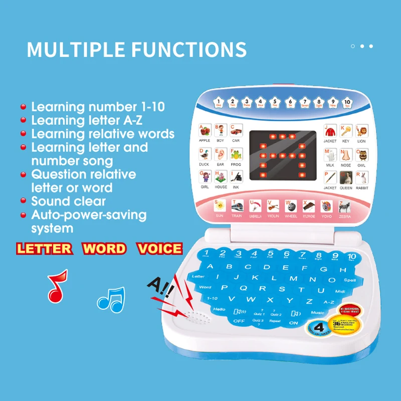 Kids Educational Computer - 幼児向けシミュレーションノートパソコン学習機、子供用電子玩具、幼稚園・保育園向け教育玩具、言語認知トレーニング、ギフト。