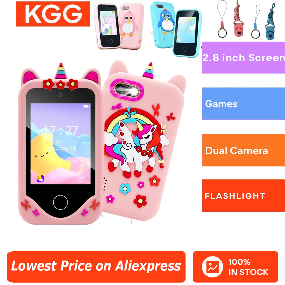 Kids Education Phone - 子供用スマートフォン型知育玩具 デュアルカメラ搭載 音楽プレーヤー ベビーフォン 32GBメモリ ストラップ付き
