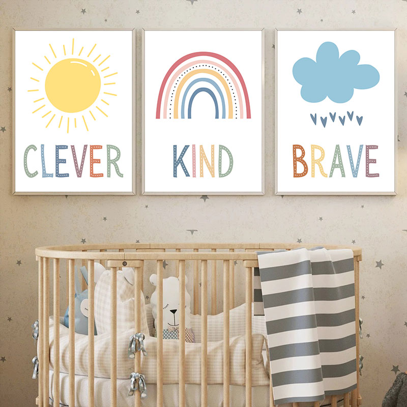 かわいい太陽虹雲キャンバスアートプリントシンプルな教育引用壁 - Kids Education Quote のレビューと価格